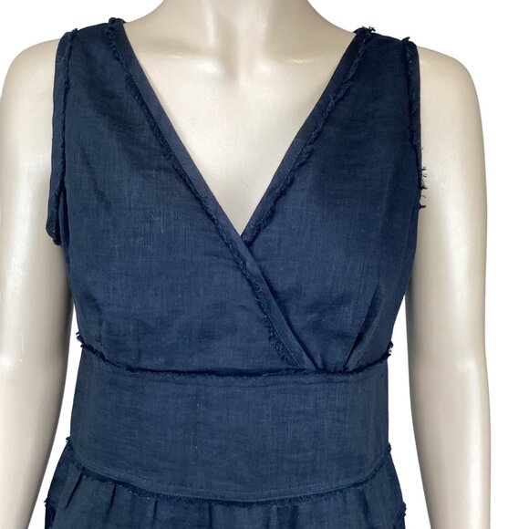 Talbots Womens Dress Size 6 Black Linen Sleeveless Sheath Fringe Raw Edge Tiered - Picture 2 of 9